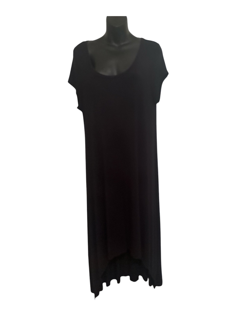 H by Halston Black Knit Scoop Neck Short Sleeve Hi Low Maxi Dress. Size MP